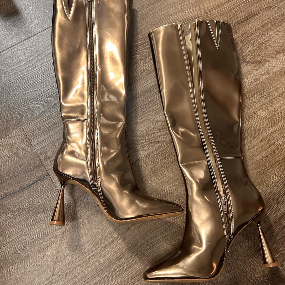 Gianni Bini Metallic Gold Heeled Boots - Picture 2 of 5